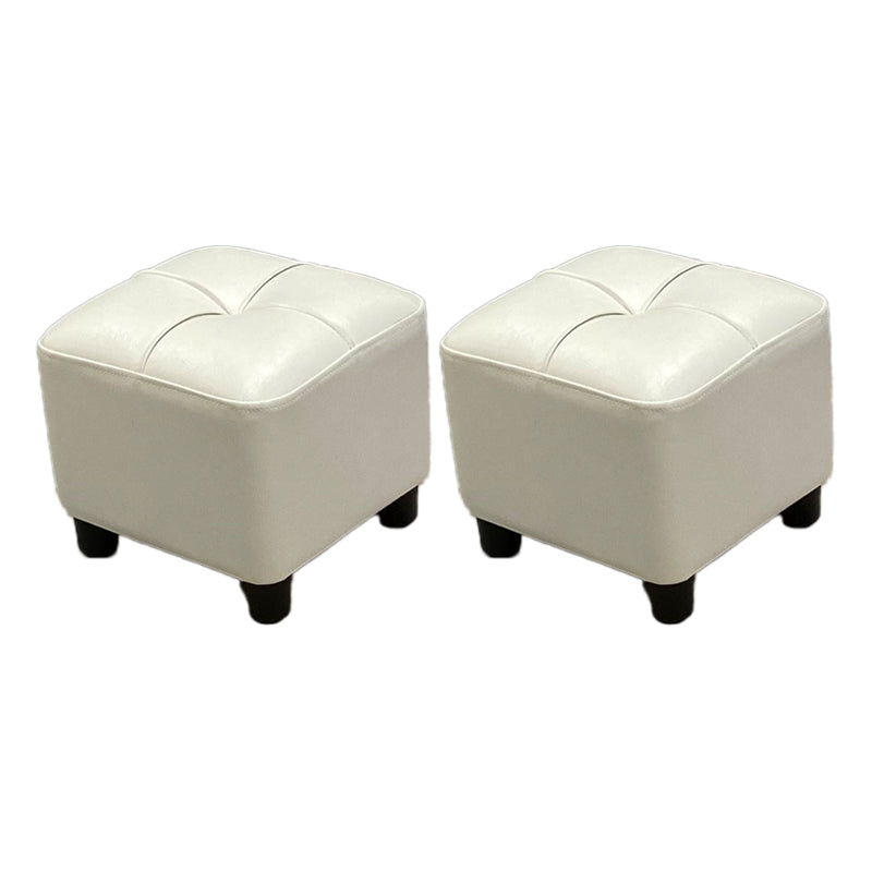 Modern Square Ottoman Plain Water Resistant Faux Leather Stain Resistant Tufted Ottoman