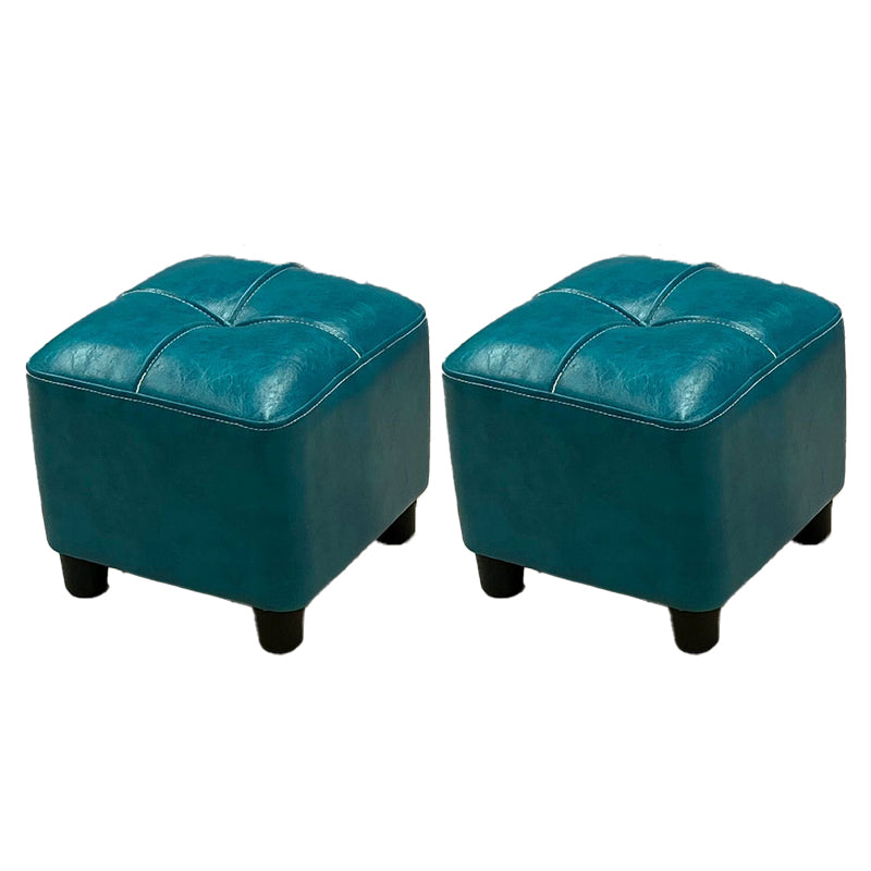 Modern Square Ottoman Plain Water Resistant Faux Leather Stain Resistant Tufted Ottoman