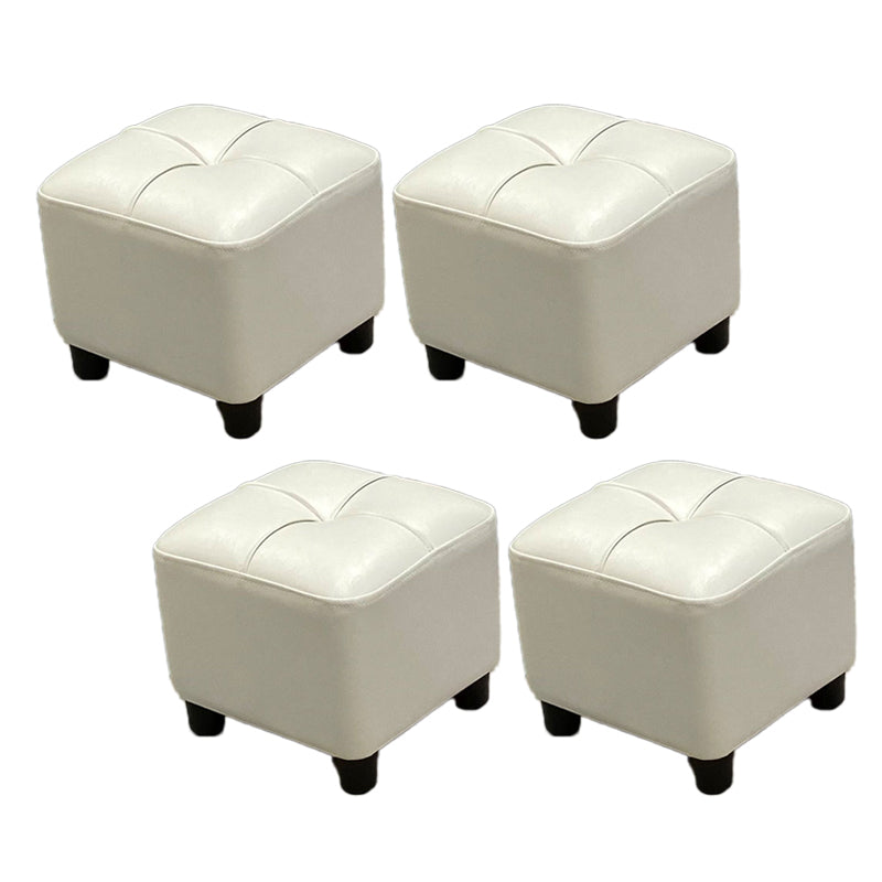 Modern Square Ottoman Plain Water Resistant Faux Leather Stain Resistant Tufted Ottoman