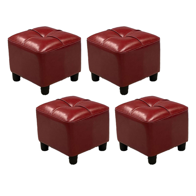 Modern Square Ottoman Plain Water Resistant Faux Leather Stain Resistant Tufted Ottoman