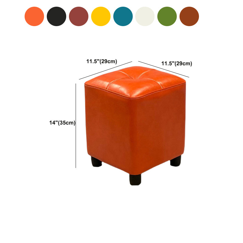 Modern Square Ottoman Plain Water Resistant Faux Leather Stain Resistant Tufted Ottoman