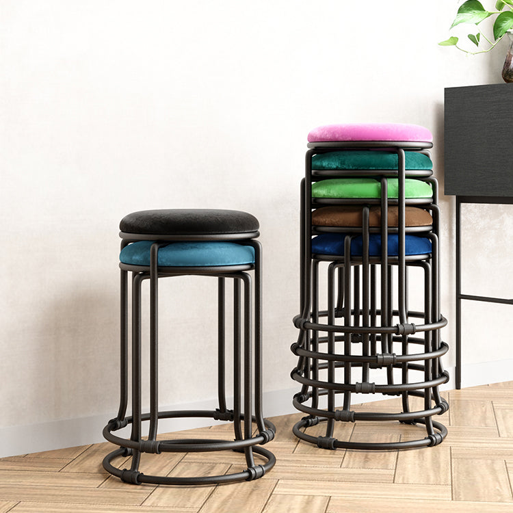 Glam Standard Ottoman Round Plain Velvet Tear Resistant Indoor Ottoman