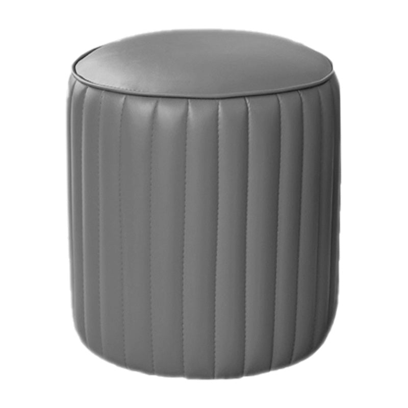 Orange Leather Solid Color Pouf Round Water Resistant Indoor Pouf