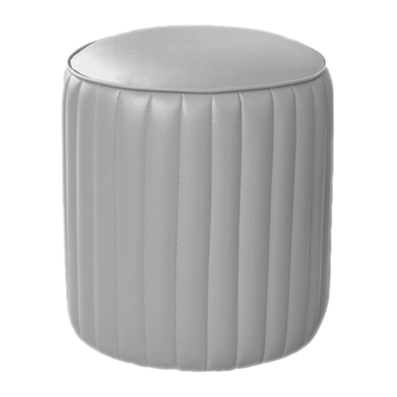 Orange Leather Solid Color Pouf Round Water Resistant Indoor Pouf