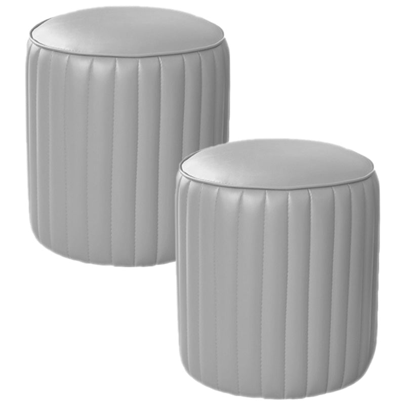 Orange Leather Solid Color Pouf Round Water Resistant Indoor Pouf