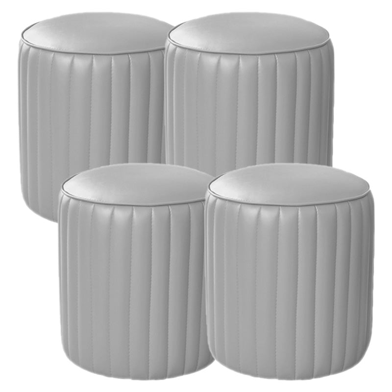 Orange Leather Solid Color Pouf Round Water Resistant Indoor Pouf