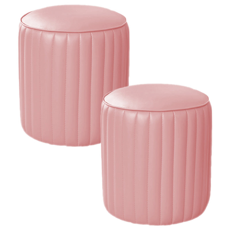 Orange Leather Solid Color Pouf Round Water Resistant Indoor Pouf