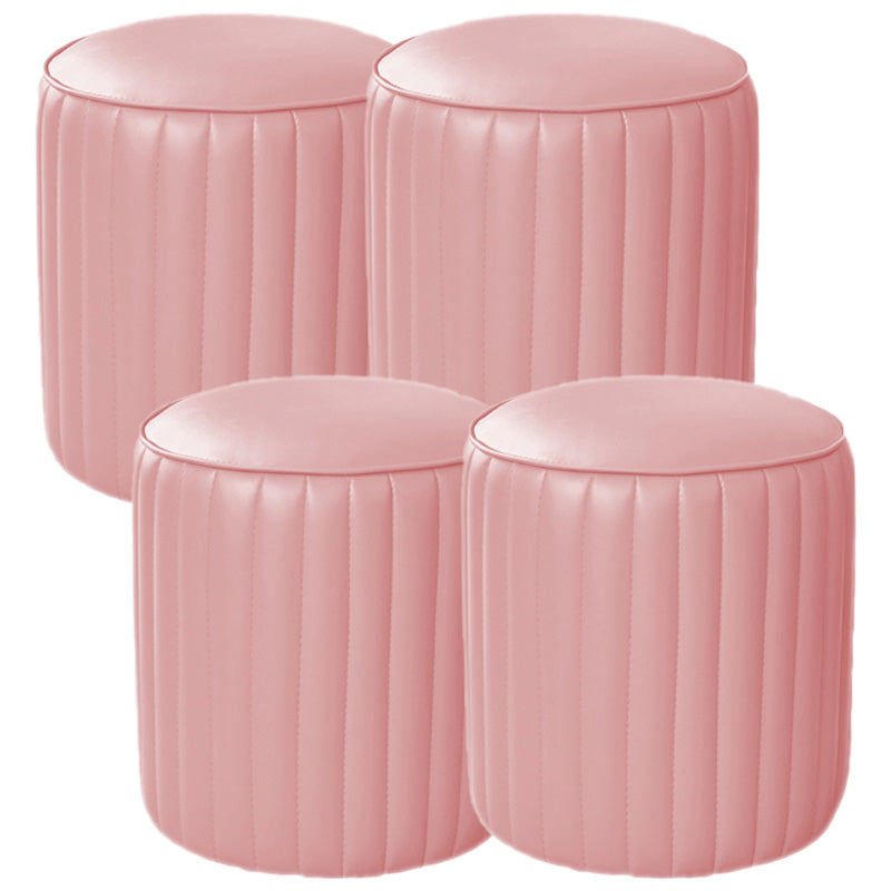 Orange Leather Solid Color Pouf Round Water Resistant Indoor Pouf