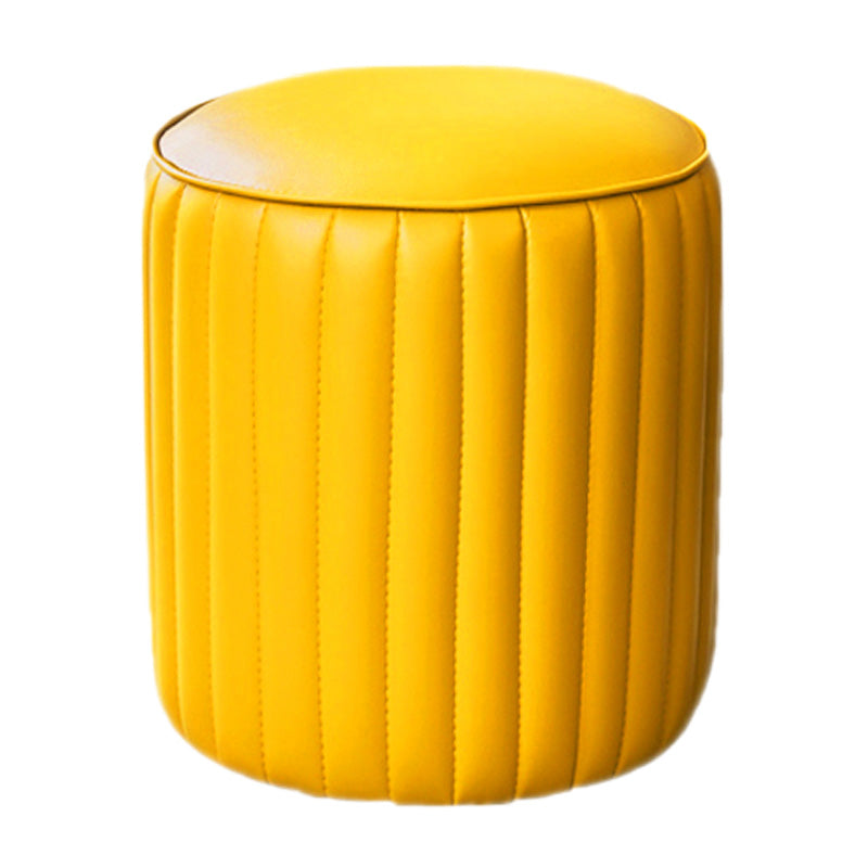 Orange Leather Solid Color Pouf Round Water Resistant Indoor Pouf