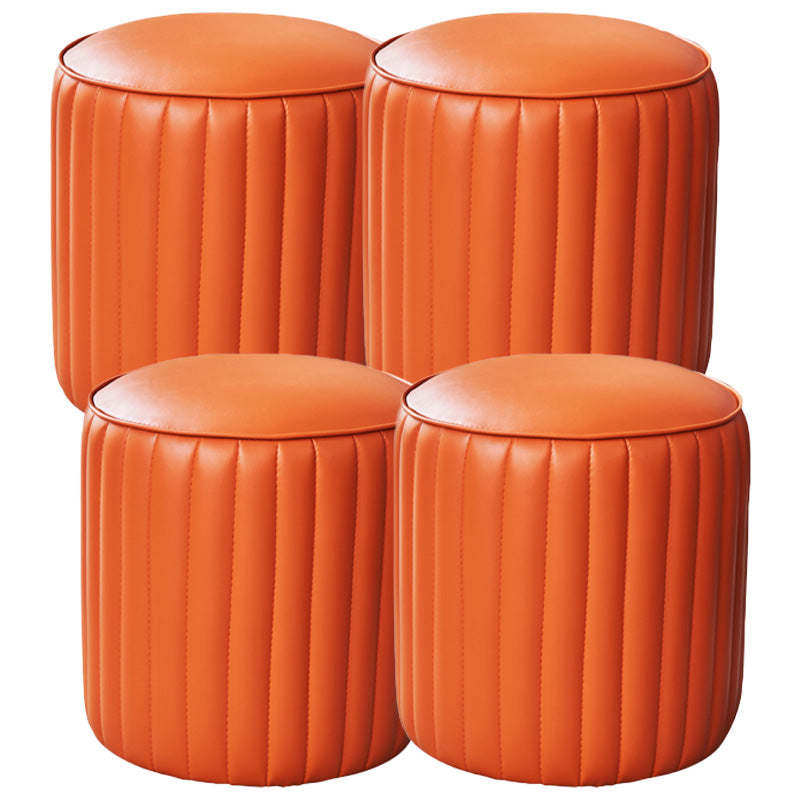 Orange Leather Solid Color Pouf Round Water Resistant Indoor Pouf