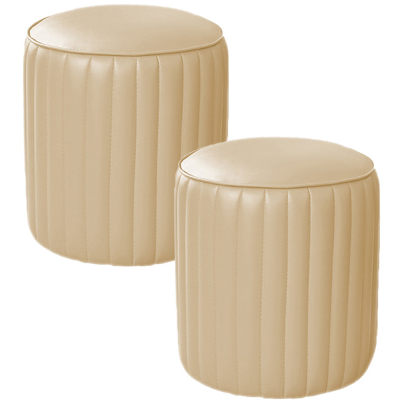 Orange Leather Solid Color Pouf Round Water Resistant Indoor Pouf