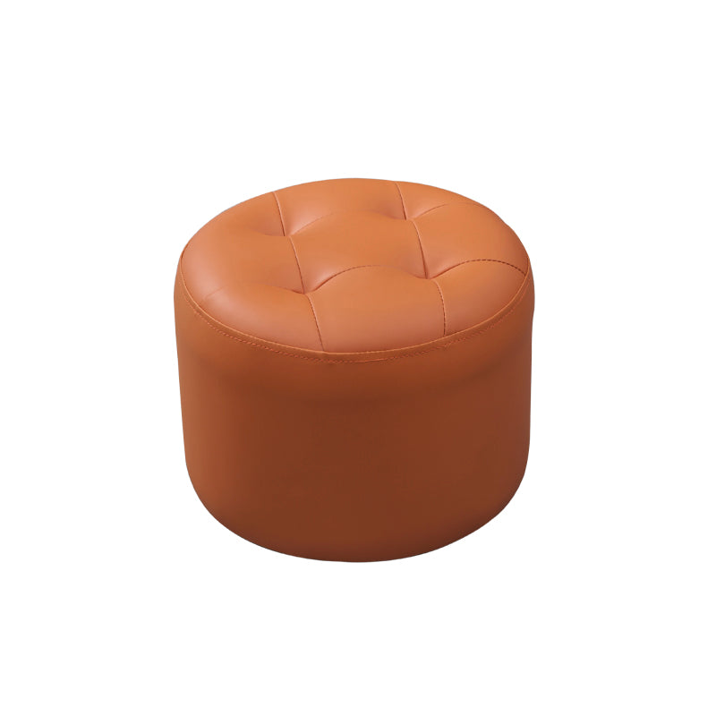 Modern Genuine Leather Ottoman Plain Tufted Detail Round Footstool Ottoman