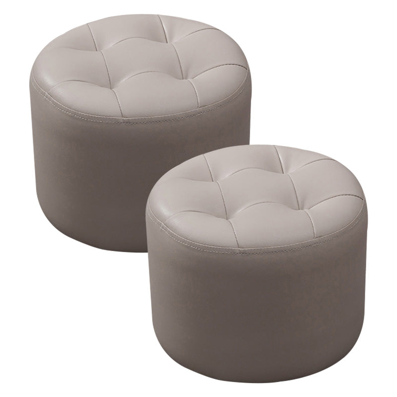 Modern Genuine Leather Ottoman Plain Tufted Detail Round Footstool Ottoman
