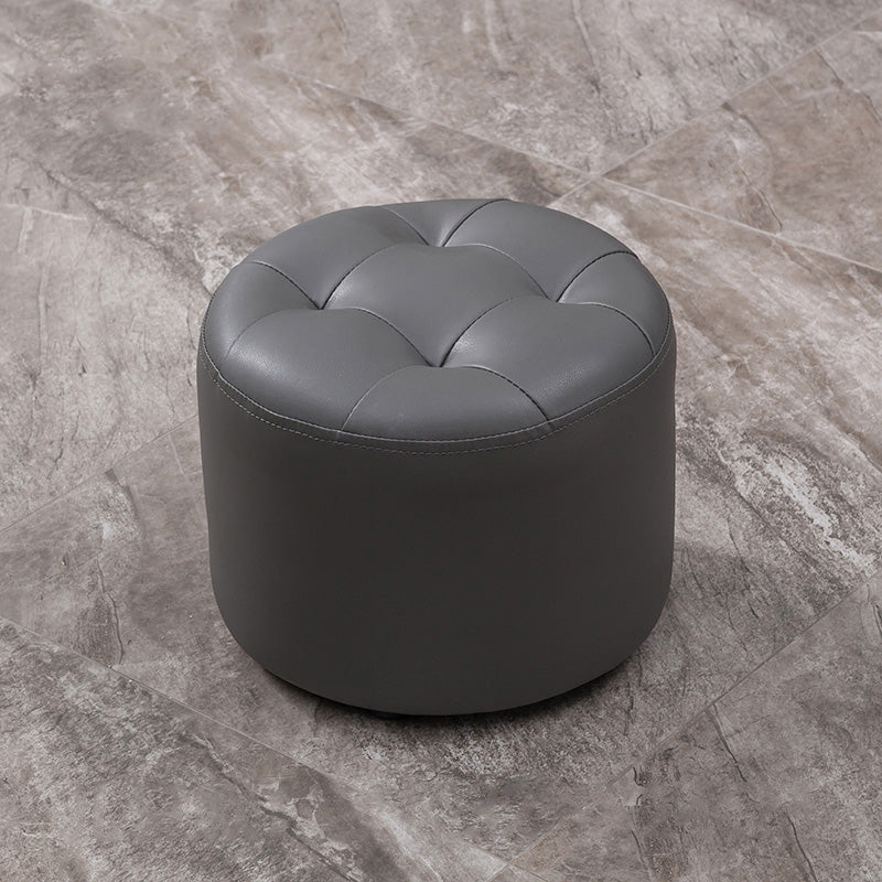 Modern Genuine Leather Ottoman Plain Tufted Detail Round Footstool Ottoman