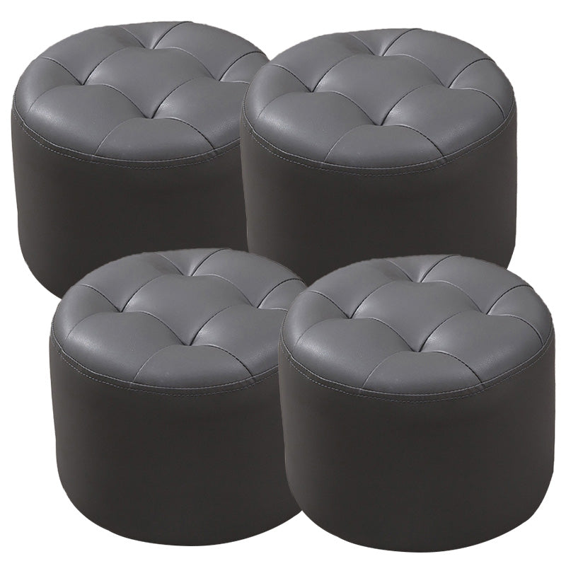 Modern Genuine Leather Ottoman Plain Tufted Detail Round Footstool Ottoman