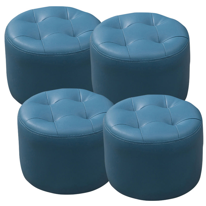 Modern Genuine Leather Ottoman Plain Tufted Detail Round Footstool Ottoman