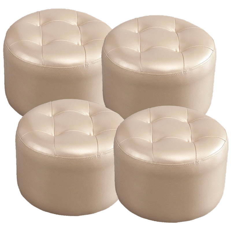 Modern Genuine Leather Ottoman Plain Tufted Detail Round Footstool Ottoman