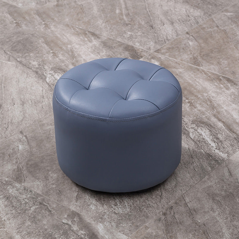 Modern Genuine Leather Ottoman Plain Tufted Detail Round Footstool Ottoman