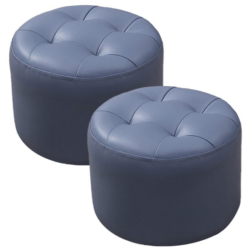 Modern Genuine Leather Ottoman Plain Tufted Detail Round Footstool Ottoman