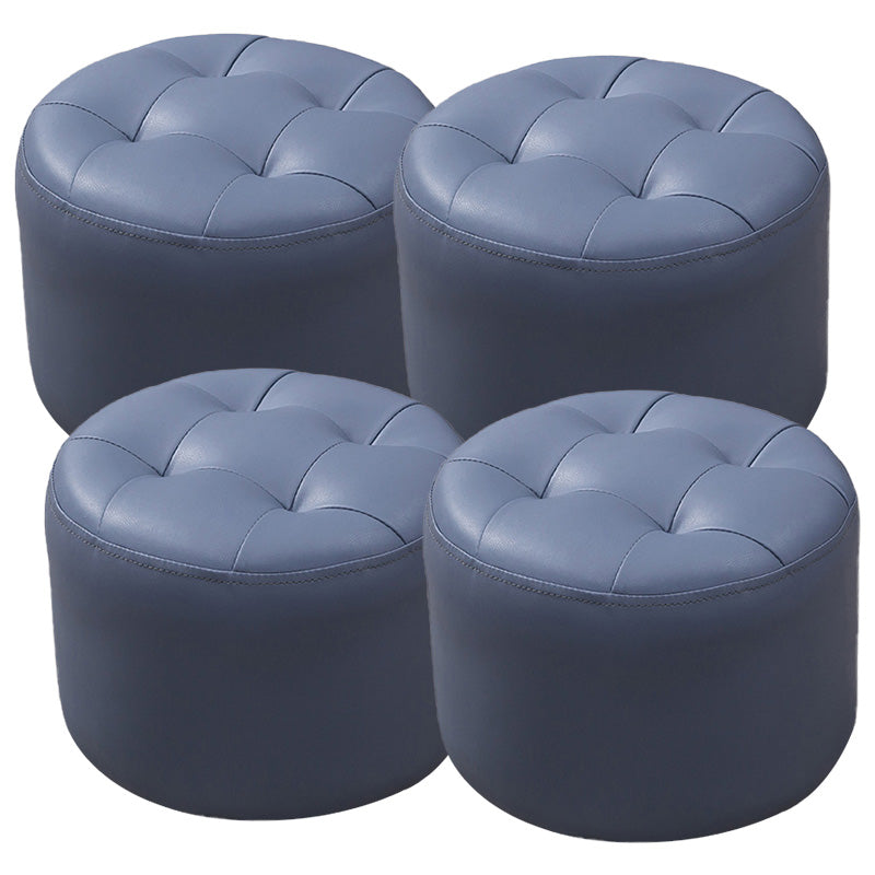 Modern Genuine Leather Ottoman Plain Tufted Detail Round Footstool Ottoman