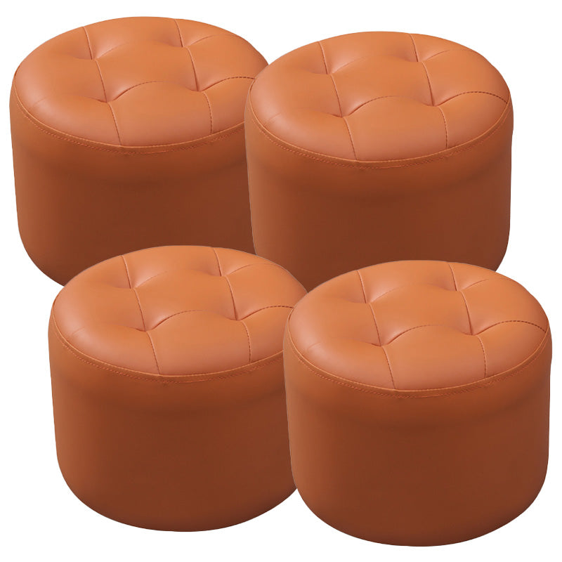 Modern Genuine Leather Ottoman Plain Tufted Detail Round Footstool Ottoman
