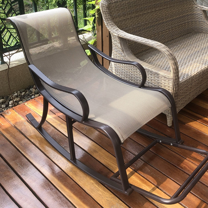 Ergonomic Wicker Rocking Chair with Cushion Spindle Rocking Accent Chair for Outdoor