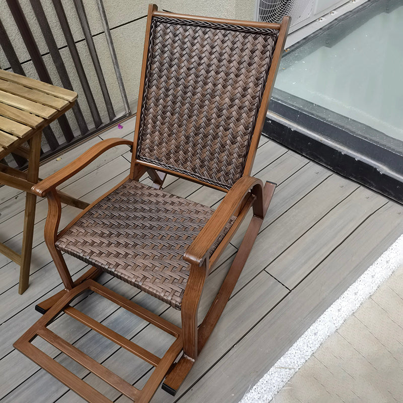 Ergonomic Wicker Rocking Chair with Cushion Spindle Rocking Accent Chair for Outdoor