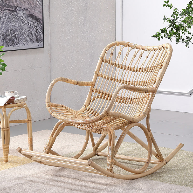 Contemporary Wicker Rocking Accent Chair Natural Rocker Chair Spindle