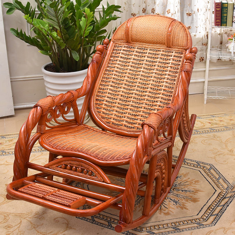 Traditional Spindle Rocking Chair Tobacco Finish with Pillow Rocker Chair Wicker