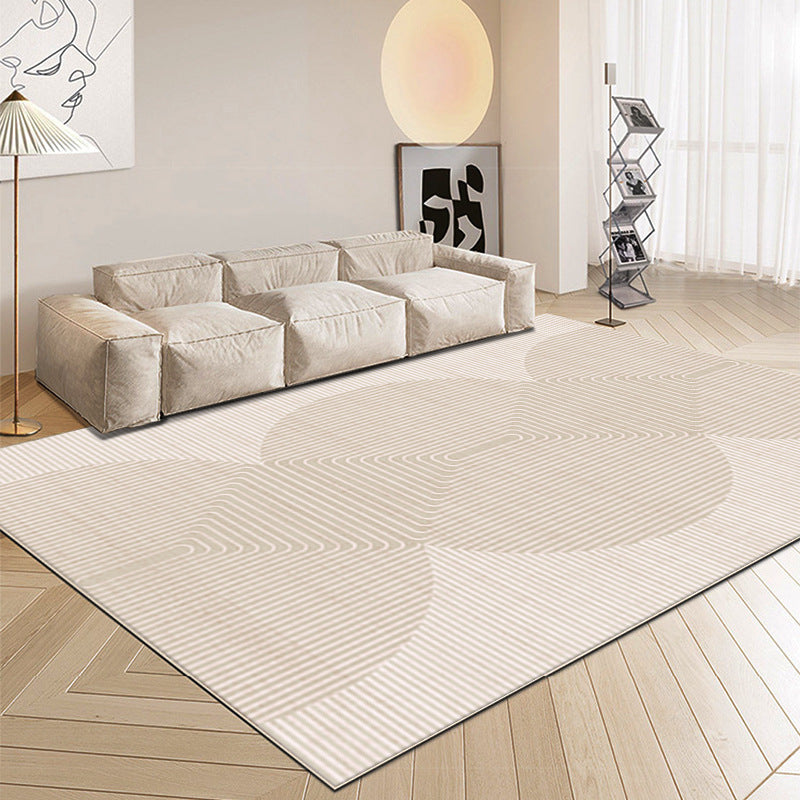 Rectangle Shape Rug Living Room Beige Tone Polyester Washable Area Rug