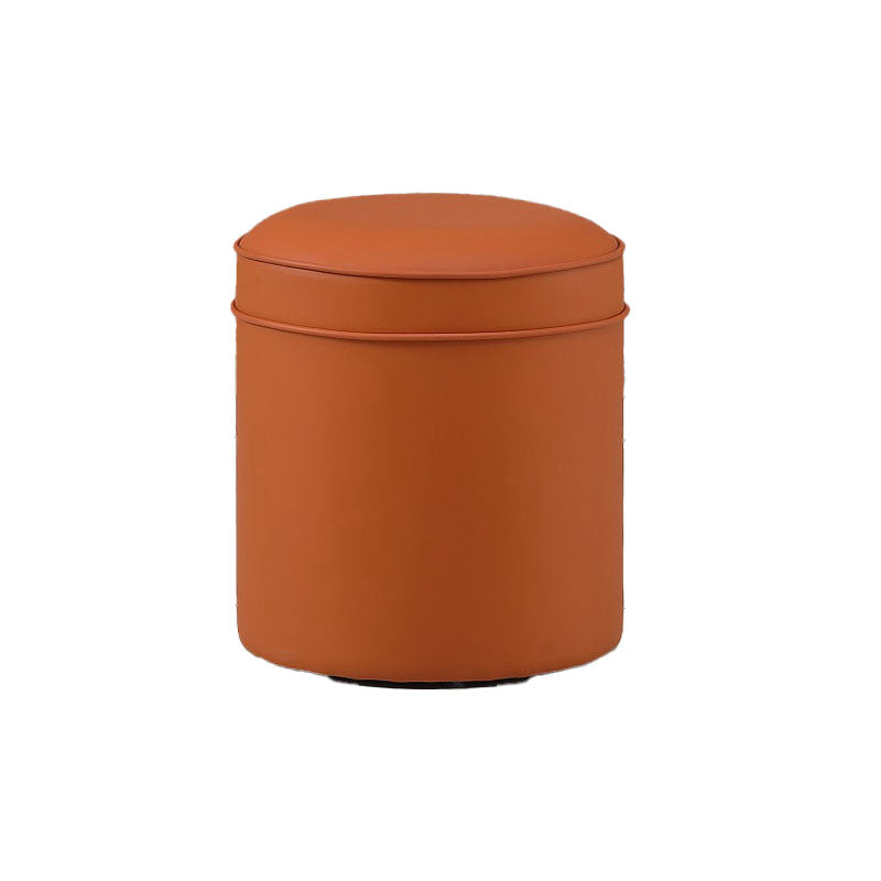 Orange Faux Leather Pouf Modern Pure Color Round Indoor Pouf