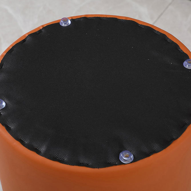 Orange Faux Leather Pouf Modern Pure Color Round Indoor Pouf