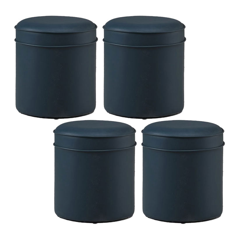 Orange Faux Leather Pouf Modern Pure Color Round Indoor Pouf