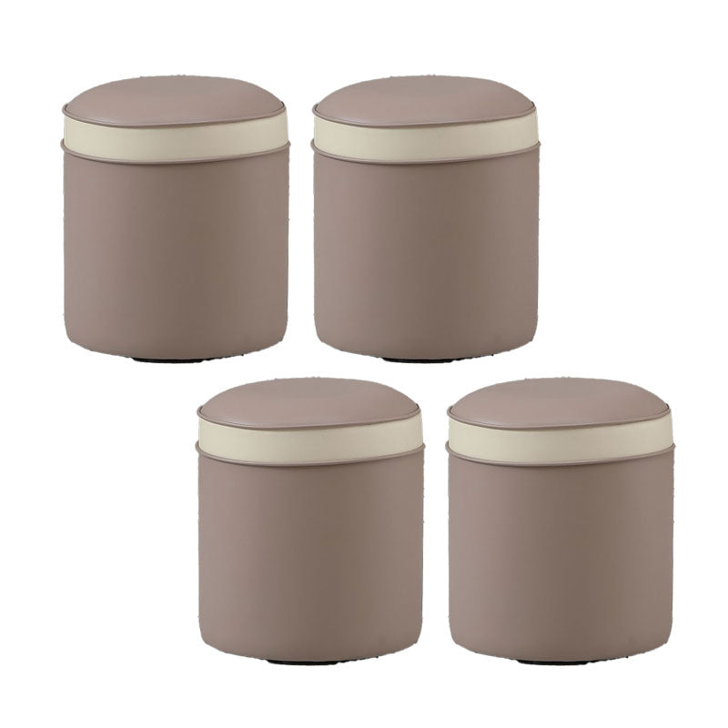 Orange Faux Leather Pouf Modern Pure Color Round Indoor Pouf