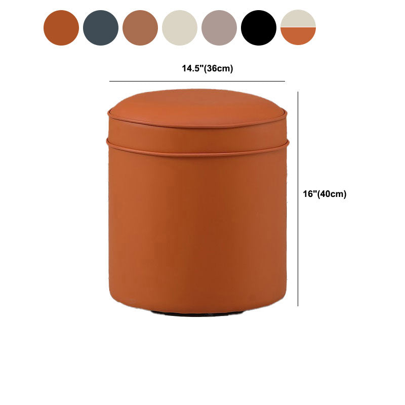 Orange Faux Leather Pouf Modern Pure Color Round Indoor Pouf