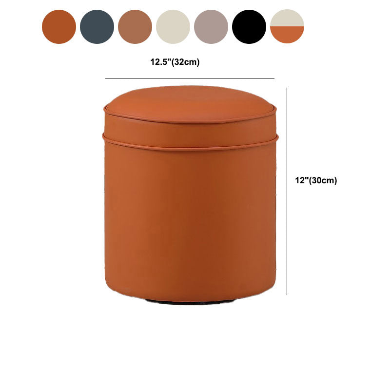 Orange Faux Leather Pouf Modern Pure Color Round Indoor Pouf