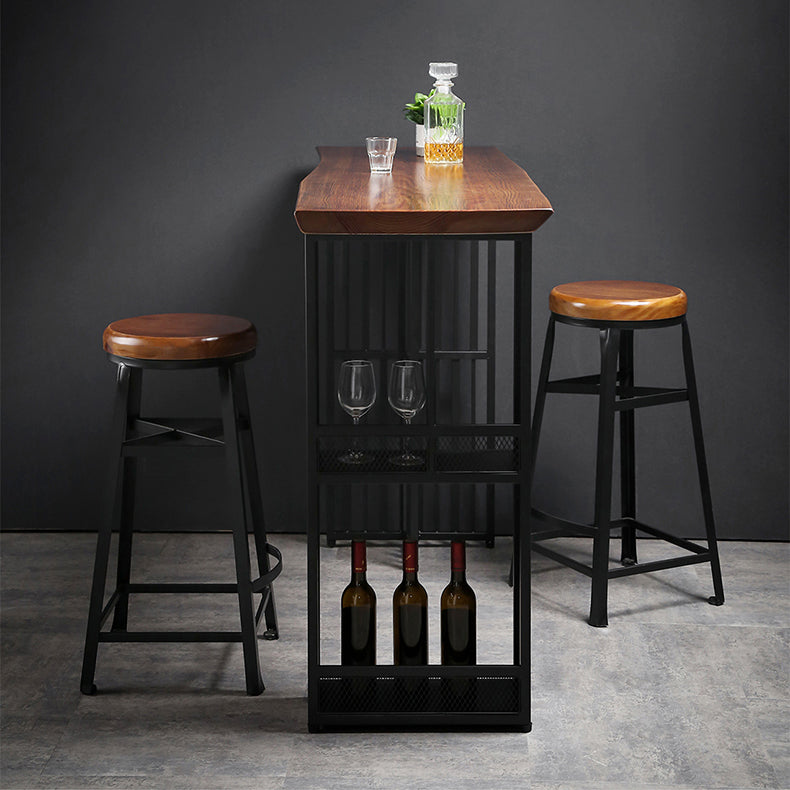 Indoor Glam Pub Set Natural 1/2/3 Pieces Wood and Metal Pub Table Set with Storage
