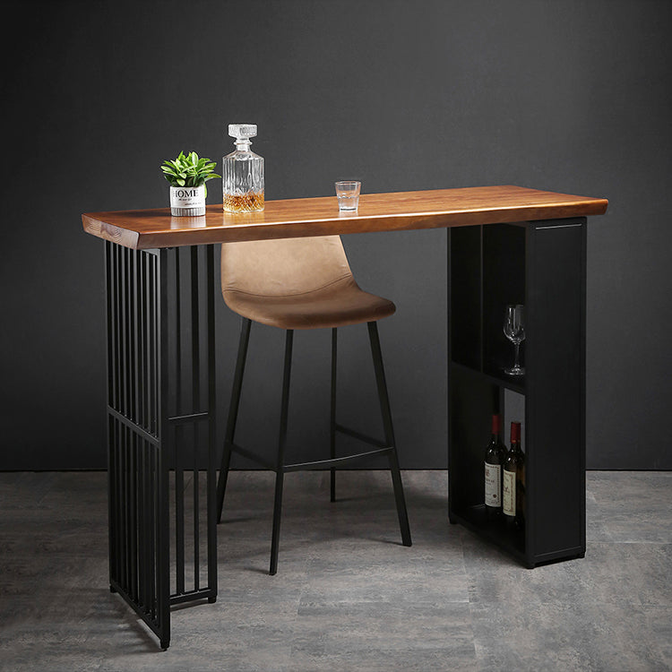 Indoor Glam Pub Set Natural 1/2/3 Pieces Wood and Metal Pub Table Set with Storage