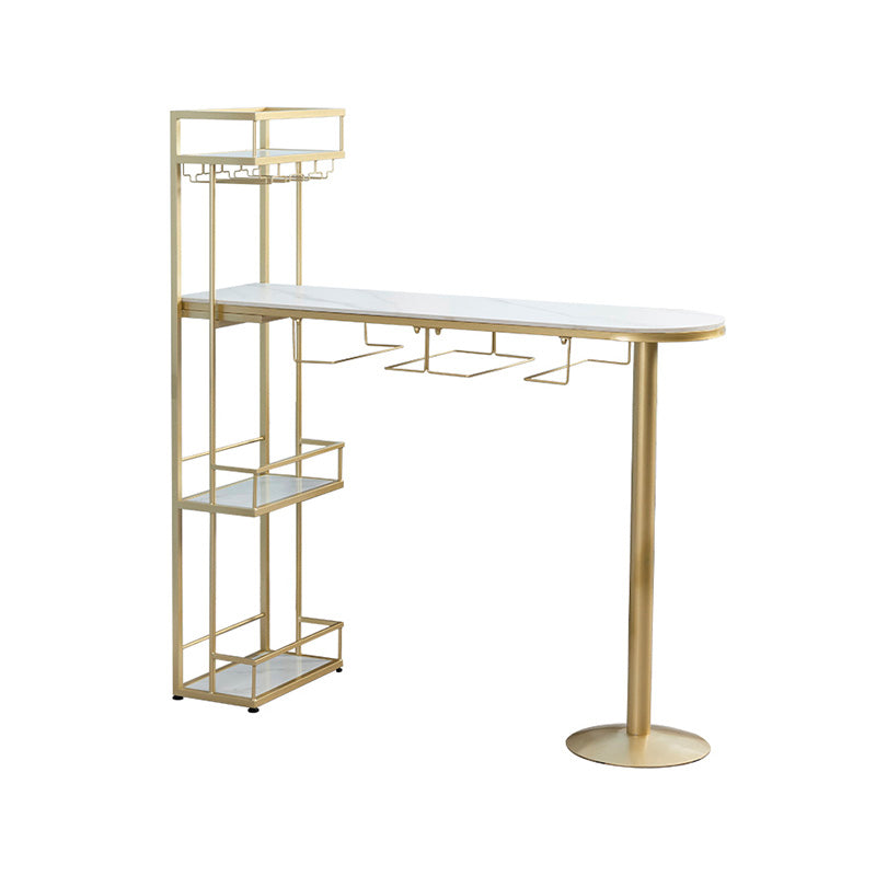 Contemporary Stone Bar Table Set 1/3 Pcs Metal Base Bar Table with Adjustable Stools