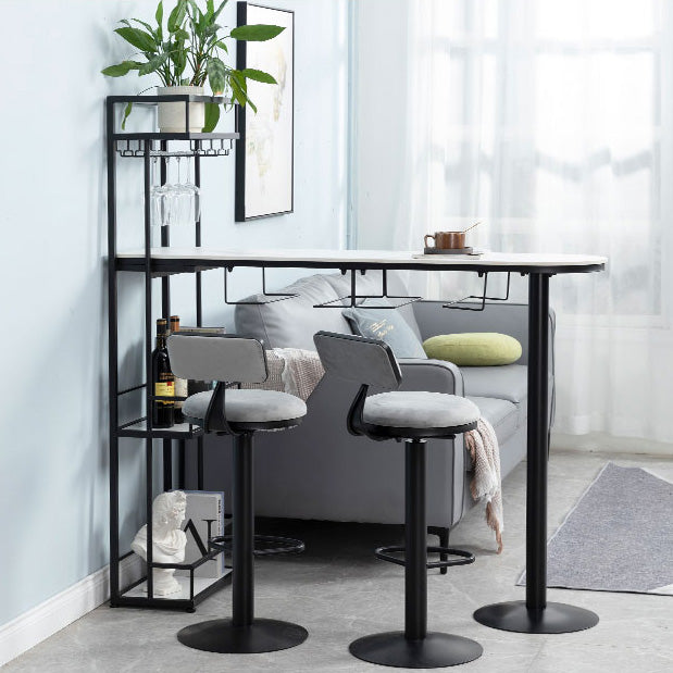 Contemporary Stone Bar Table Set 1/3 Pcs Metal Base Bar Table with Adjustable Stools
