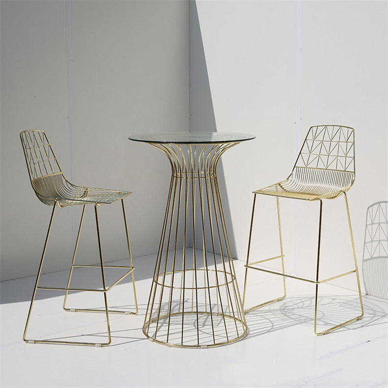 1/3 Pieces Round Bar Table Set Modern Metal Cafe Bar with Foot Bar Stools