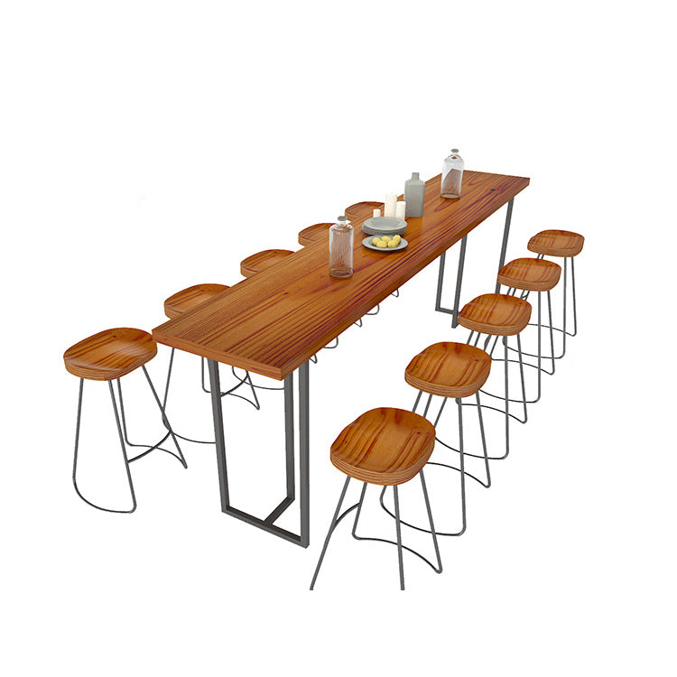 1/11 Pieces Rectangular Bar Table Set Modern Wooden Cafe Table with Foot Bar Stools