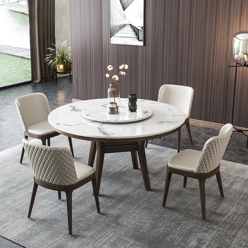 Modern Rotatable Round Table Set 1/4/5/6/7 Pieces Artificial Marble Top Round Table Set