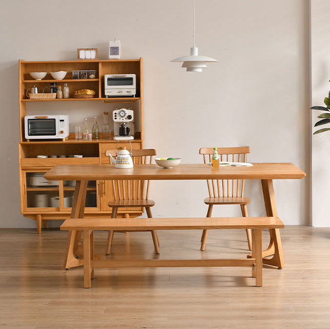 Modern Dining Table Set 1/2/4/7 Pcs Solid Wood Dining Table with Windsor Chairs