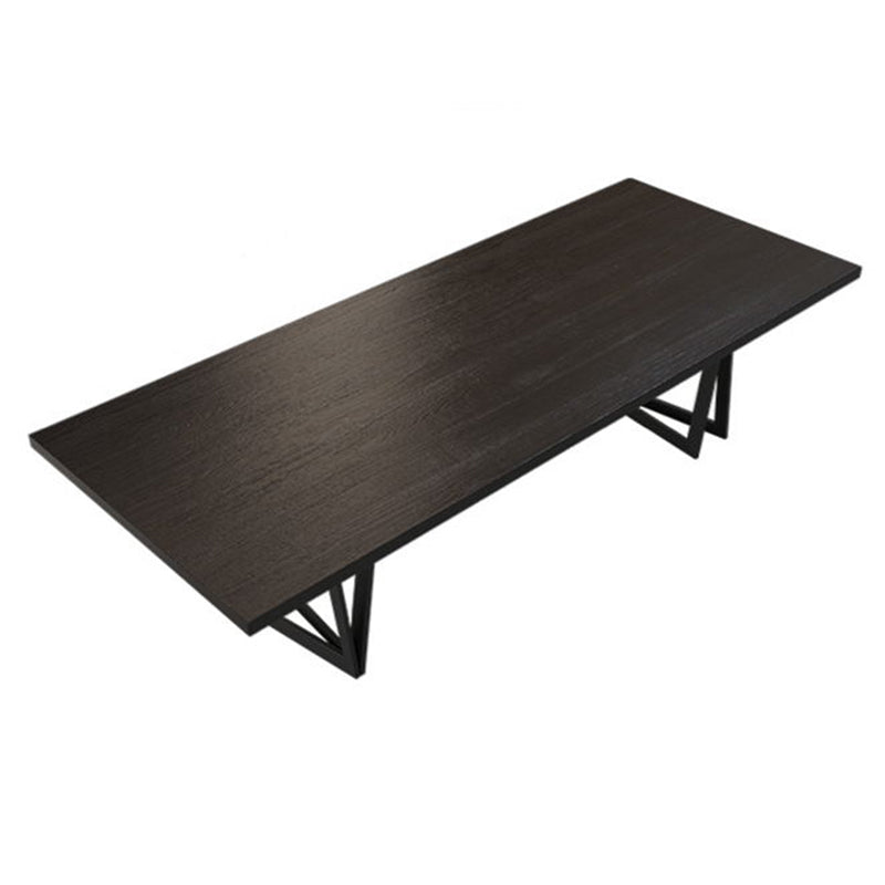 Industrial 1/2/7/9 Pieces Rectangle Dining Set Solid Wood Top Dining Table Set in Black