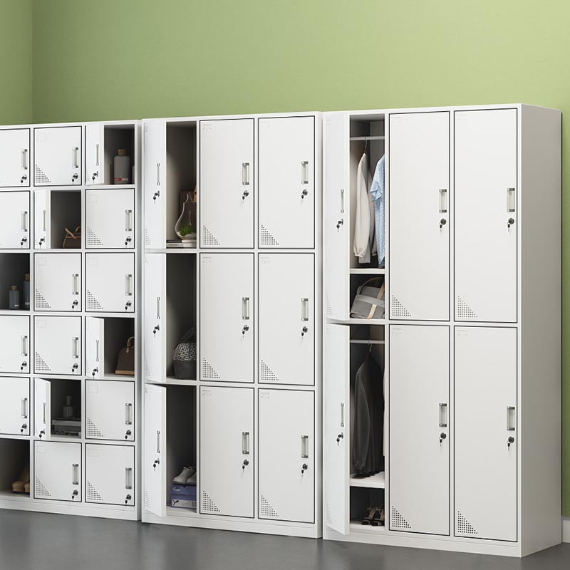 Modern White Storage Cabinet with Hinged Door Metal Cabinet for Bathroom