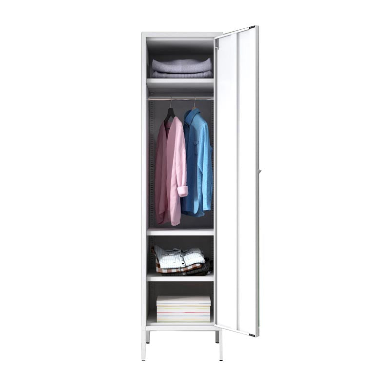 White Steel Wardrobe Cabinet with Adjustable Shelves Modern Wardrobe Closet