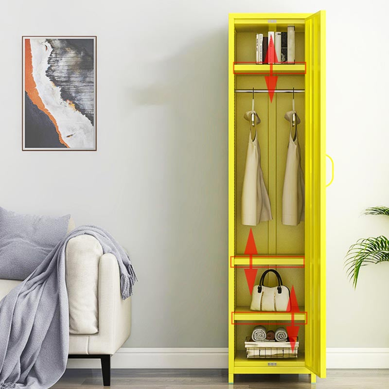 White Steel Wardrobe Cabinet with Adjustable Shelves Modern Wardrobe Closet