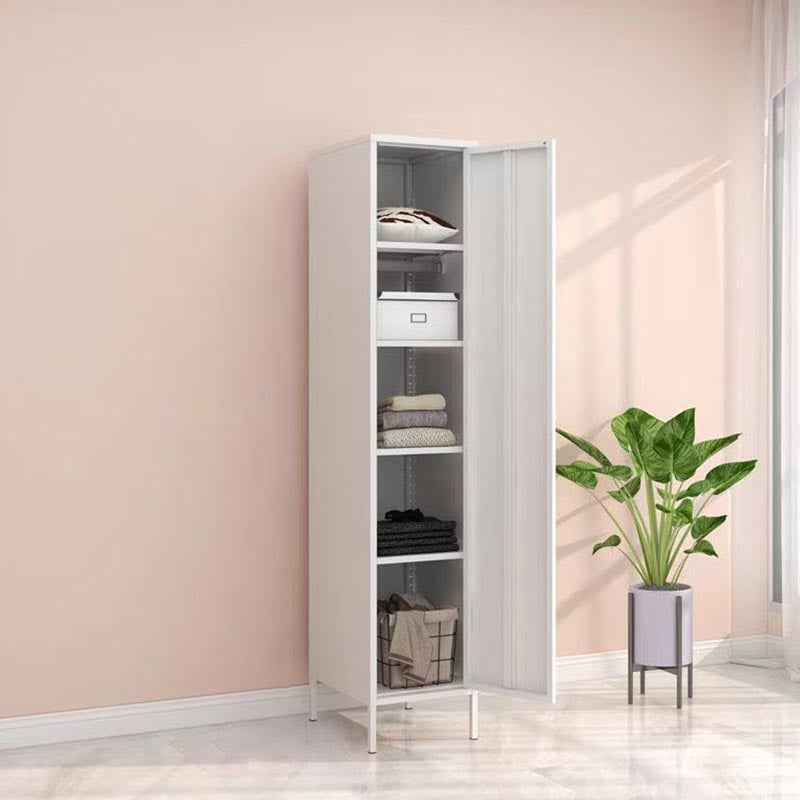 White Steel Wardrobe Cabinet with Adjustable Shelves Modern Wardrobe Closet