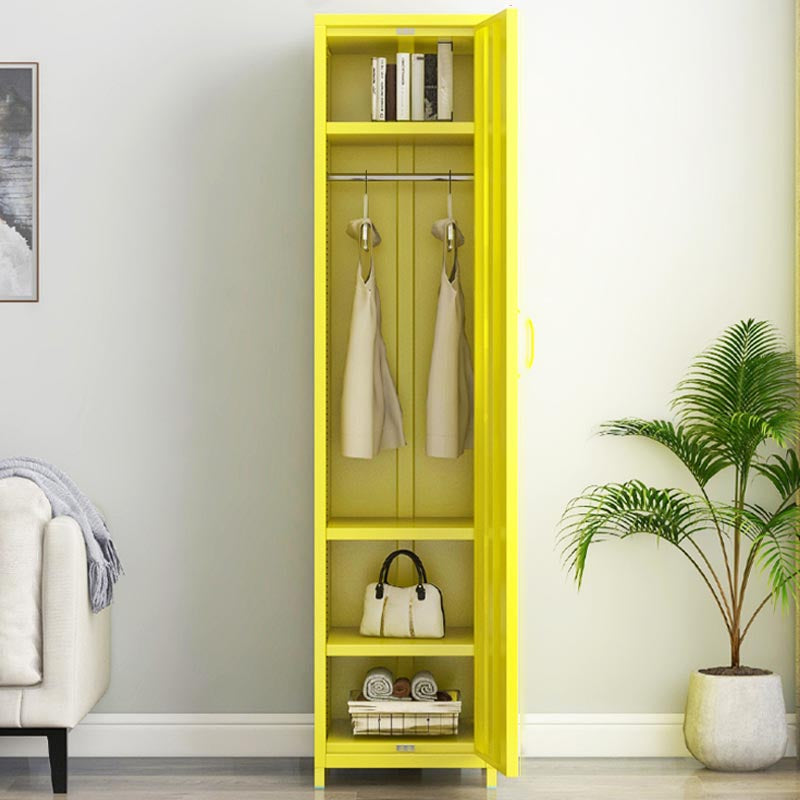 White Steel Wardrobe Cabinet with Adjustable Shelves Modern Wardrobe Closet